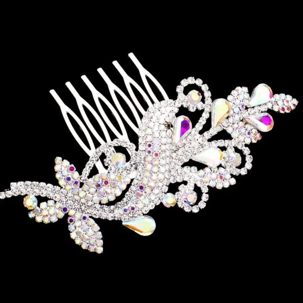 Christina Collection Aurora Borealis ornate hair comb.wedding prom special event